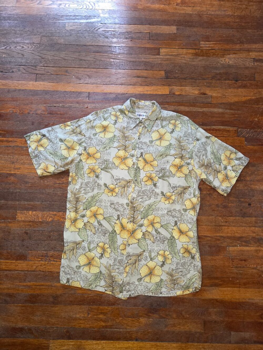 Campia Moda Khaki Hibiscus and Fish Print Short Sleeve Shirt